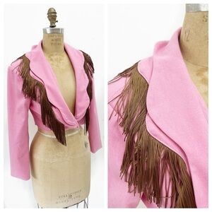 FASHION BRAND COMPANY pink fringe crop cowboy jacket. Size XS.